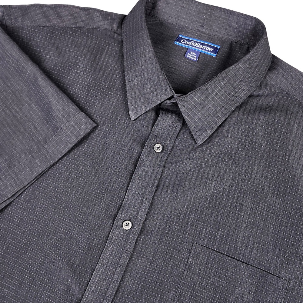 Croft & Barrow Shirt Mens XXL Charcoal Gray Grid Short Sleeve Business Casual